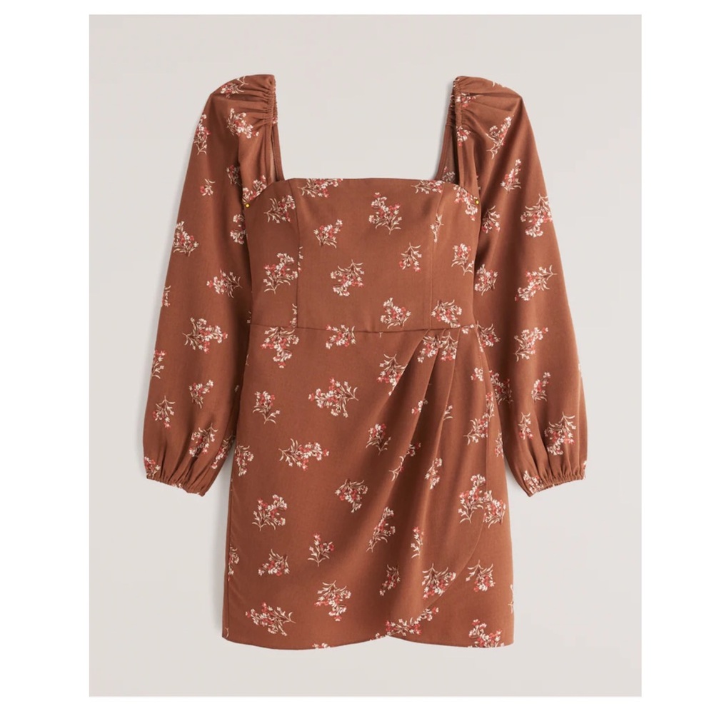 Abercrombie & Fitch Floral Long-Sleeve Draped Skirt Mini Dress